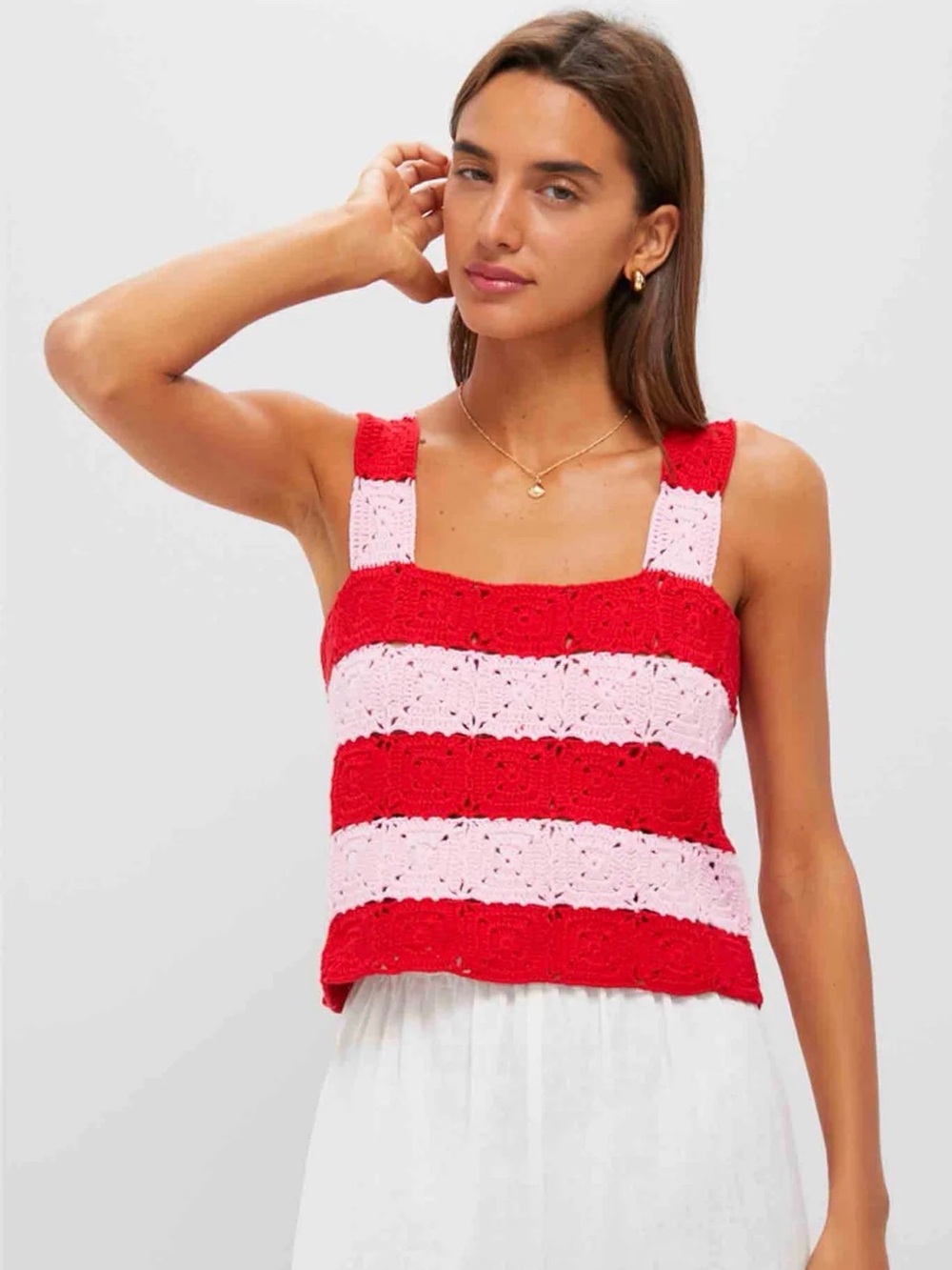HYACINTH HOUSE | pink & red crochet cooper tank